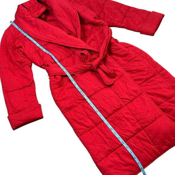 Skin X J Crew Robe Red Quilted Waist Tie Shawl Cotton W Eye Mask - Picture 3 of 13